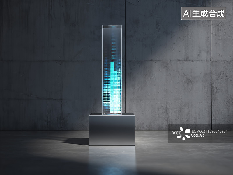 【AI数字艺术】玻璃柱图霓蓝底座图片素材