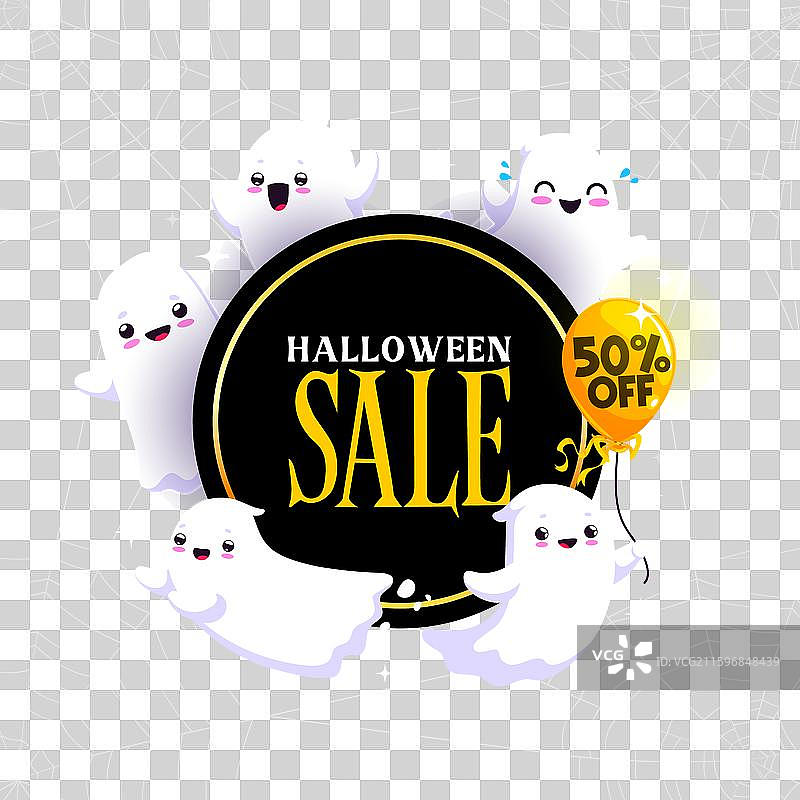 万圣节促销横幅，有可爱的鬼魂和蜘蛛网图片素材