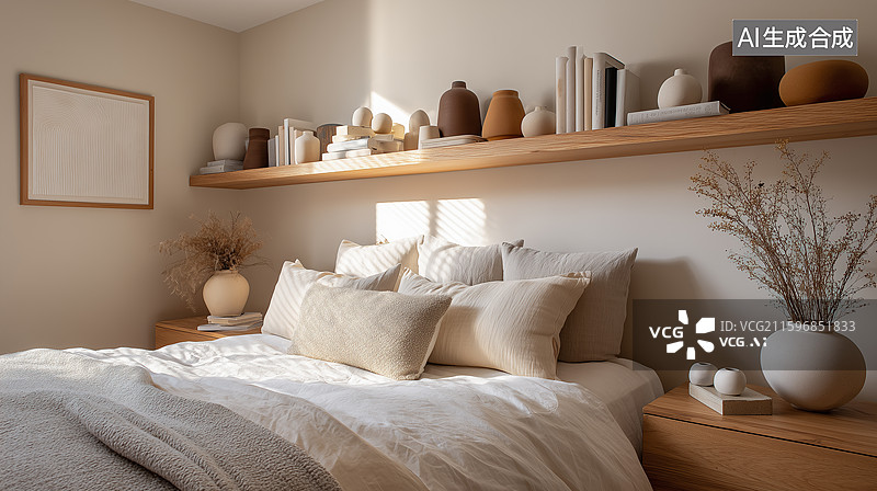 【AI数字艺术】北欧质朴卧室图片素材