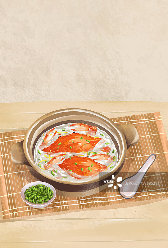 澳门城市特色美食小吃之 水蟹粥 插画图片素材