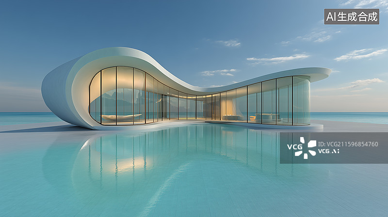 【AI数字艺术】流线型未来海洋建筑图片素材