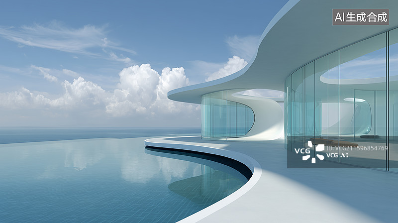 【AI数字艺术】流线型未来海洋建筑图片素材