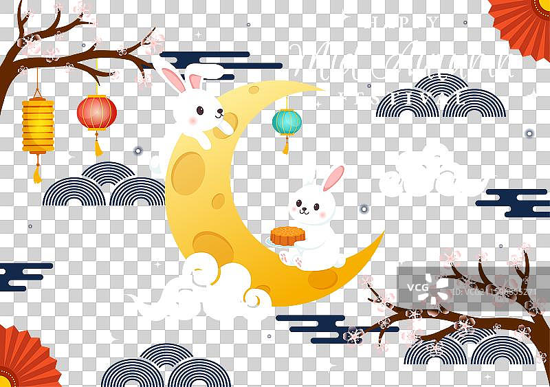 欢庆中秋佳节，兔子们提着灯笼图片素材