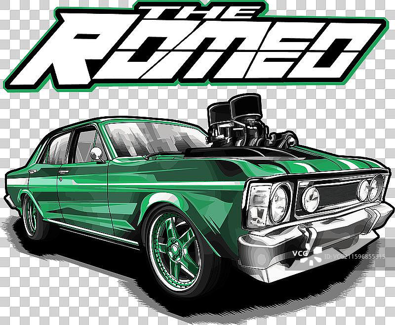 绿色赛车，带有黑色条纹图片素材