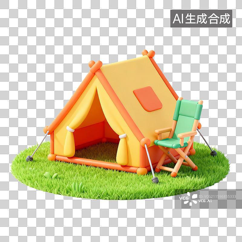 【AI数字艺术】户外露营帐篷望远镜烧烤架手电筒飞盘露营椅子等设计元素图片素材