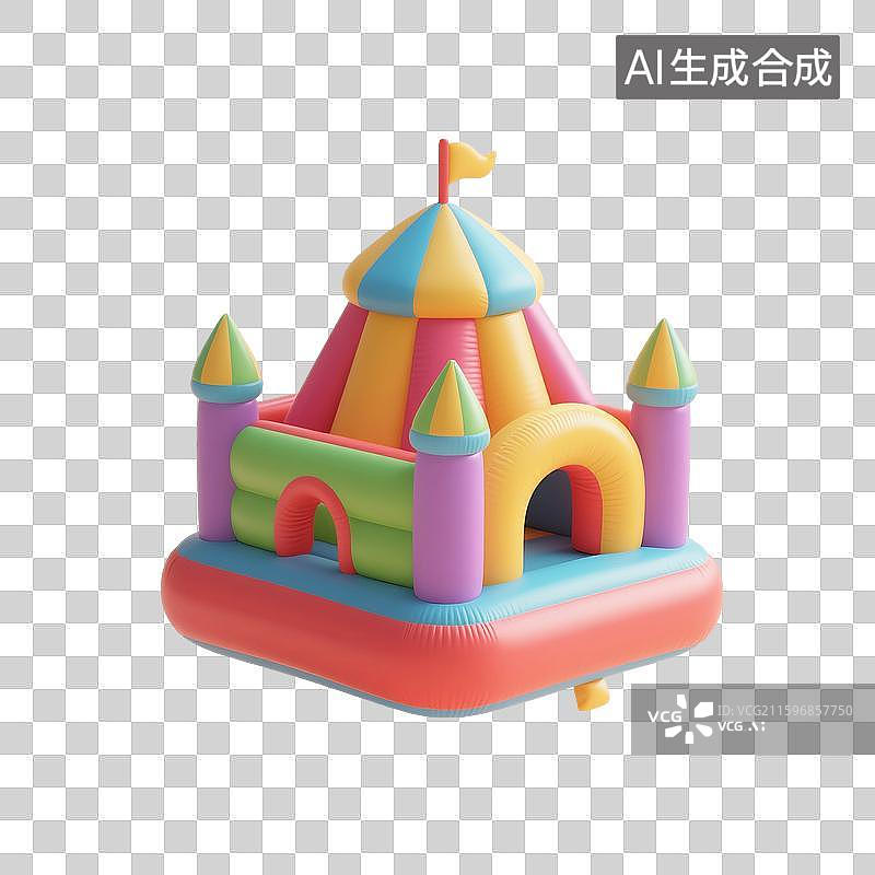 【AI数字艺术】3D渲染，膨胀充气风格，气球，充气玩具，充气城堡，免抠元素图片素材