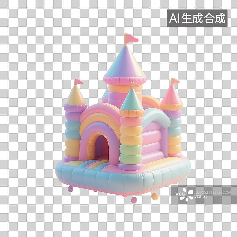 【AI数字艺术】3D渲染，膨胀充气风格，气球，充气玩具，充气城堡，免抠元素图片素材