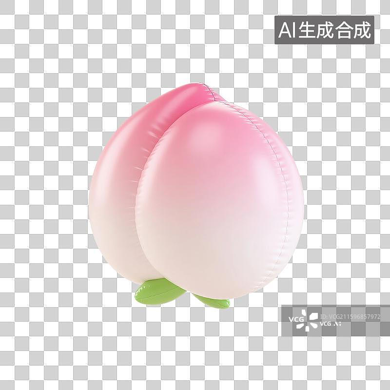 【AI数字艺术】3D渲染，膨胀充气风格，气球，卡通水果，桃子，水蜜桃，白桃，仙桃，寿桃，免抠元素图片素材