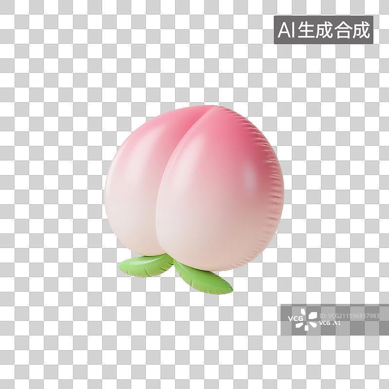 【AI数字艺术】3D渲染，膨胀充气风格，气球，卡通水果，桃子，水蜜桃，白桃，仙桃，寿桃，免抠元素图片素材