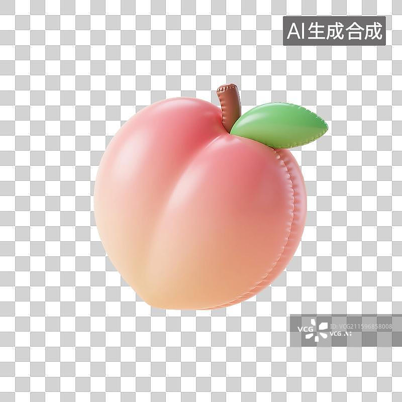 【AI数字艺术】3D渲染，膨胀充气风格，气球，卡通水果，桃子，水蜜桃，白桃，仙桃，寿桃，免抠元素图片素材