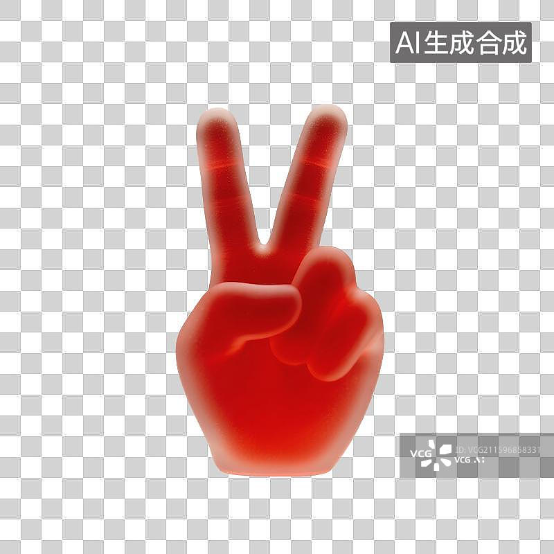 【AI数字艺术】3D渲染，透明磨砂玻璃质感，胜利手势，比耶手势，手，图形图标，免抠元素图片素材