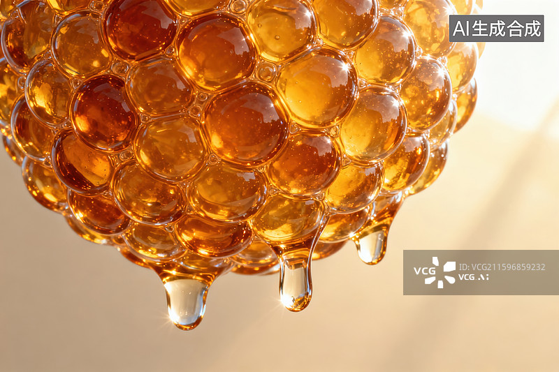 【AI数字艺术】蜂巢结构和滴落的蜂蜜图片素材