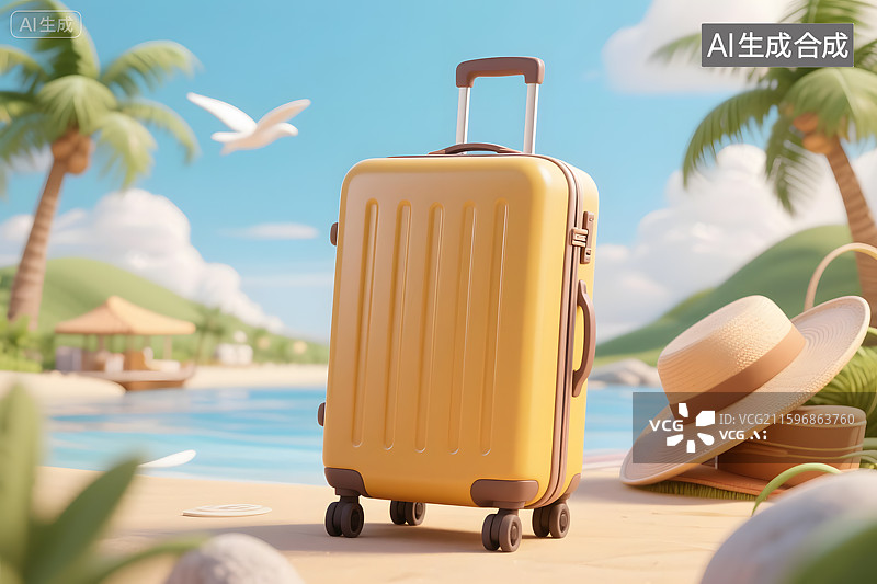 【AI数字艺术】3d行李箱与旅行主题图片素材