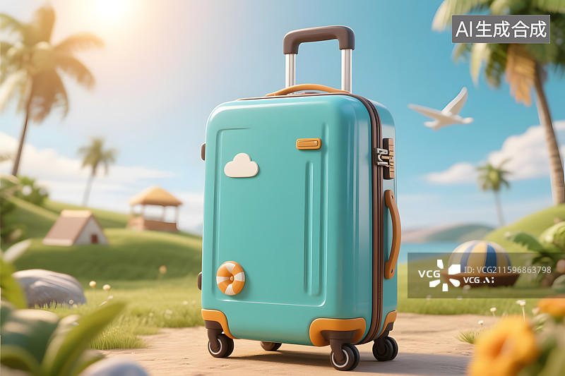 【AI数字艺术】3d行李箱与旅行主题图片素材