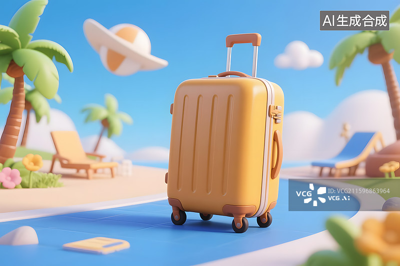 【AI数字艺术】3d行李箱与旅行主题图片素材