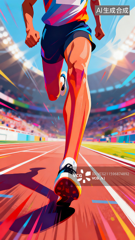 【AI数字艺术】运动员跑步冲刺 运动会海报插画 体育比赛图片素材