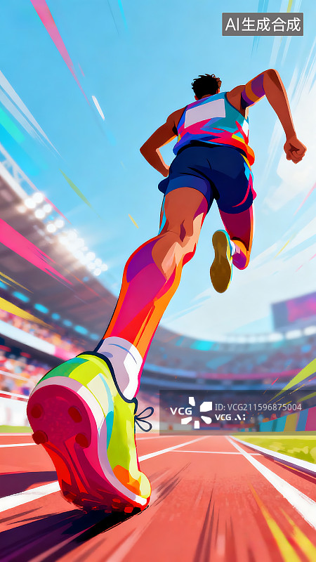 【AI数字艺术】运动员跑步冲刺 运动会海报插画 体育比赛图片素材