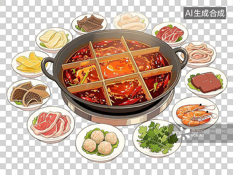 【AI数字艺术】重庆美食重庆火锅水彩插画免抠元素图片素材