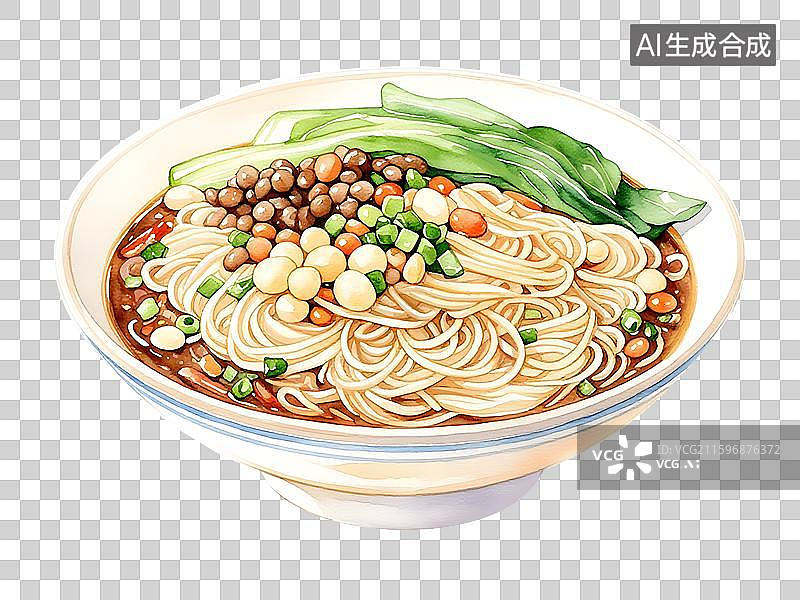 【AI数字艺术】重庆美食重庆小面水彩插画免抠元素图片素材