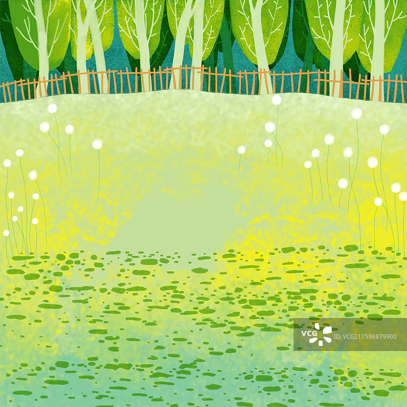 唯美背景插画 一片绿地一片树林图片素材