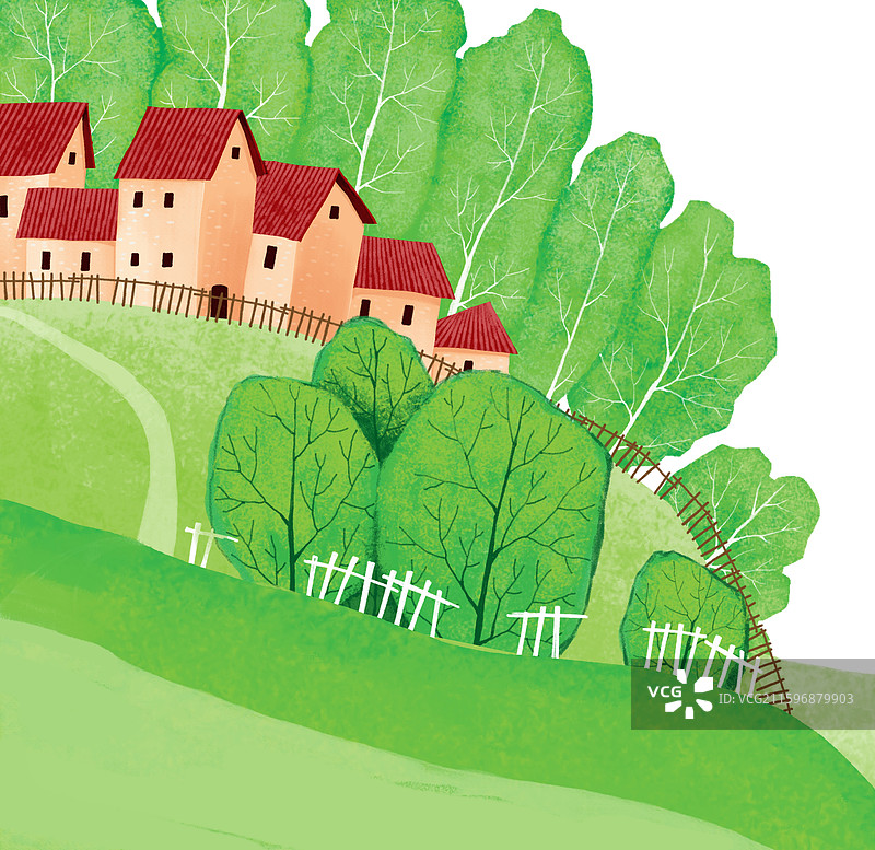 唯美背景插画 山坡上的房屋图片素材