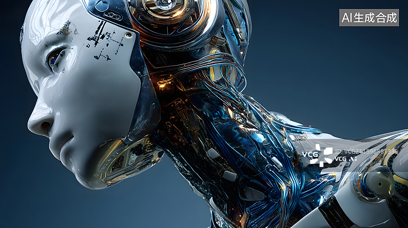 【AI数字艺术】机械人头部侧面特写图片素材