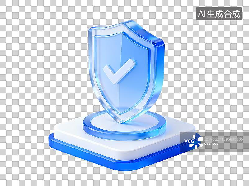 【AI数字艺术】蓝色盾牌图标，带有对勾标志图片素材