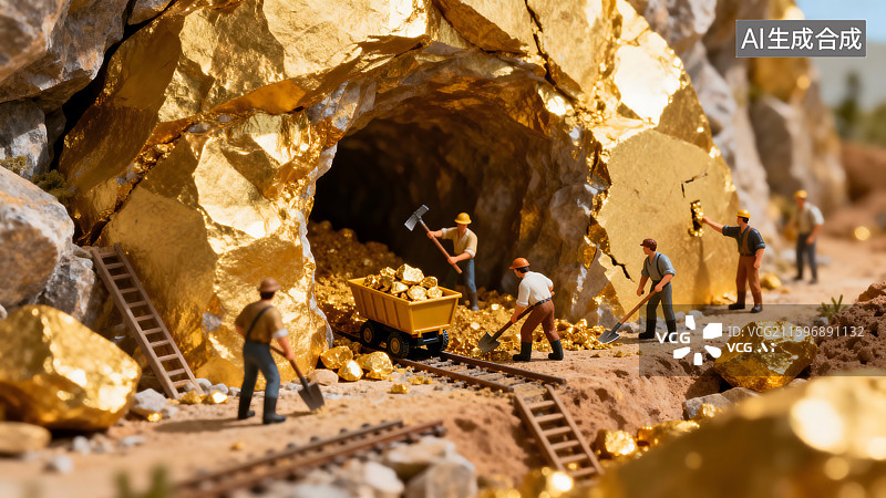 【AI数字艺术】挖金矿微缩场景图片素材