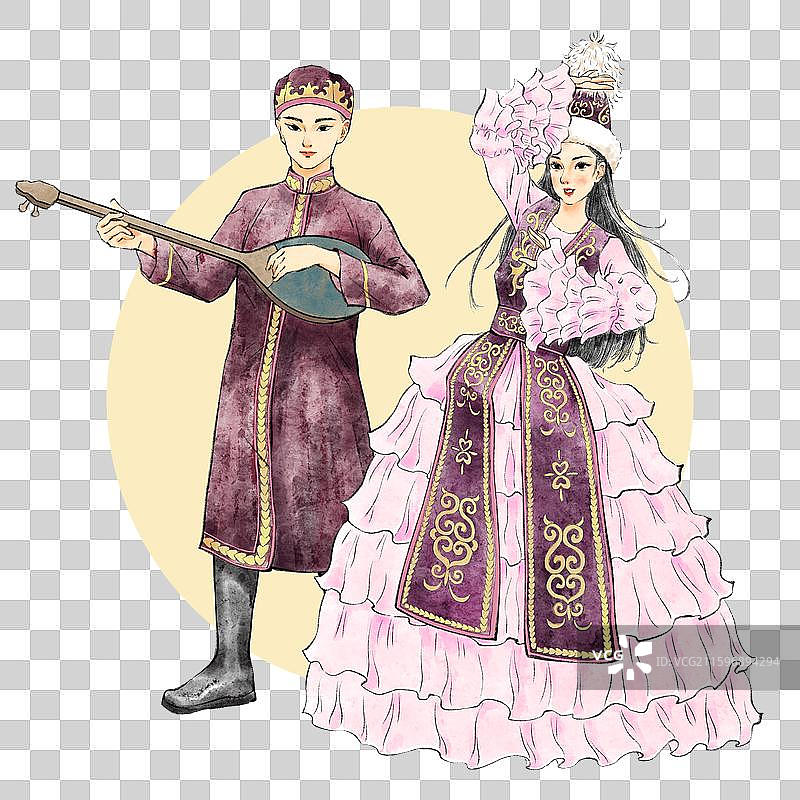 56民族，哈萨克族，冬不拉图片素材