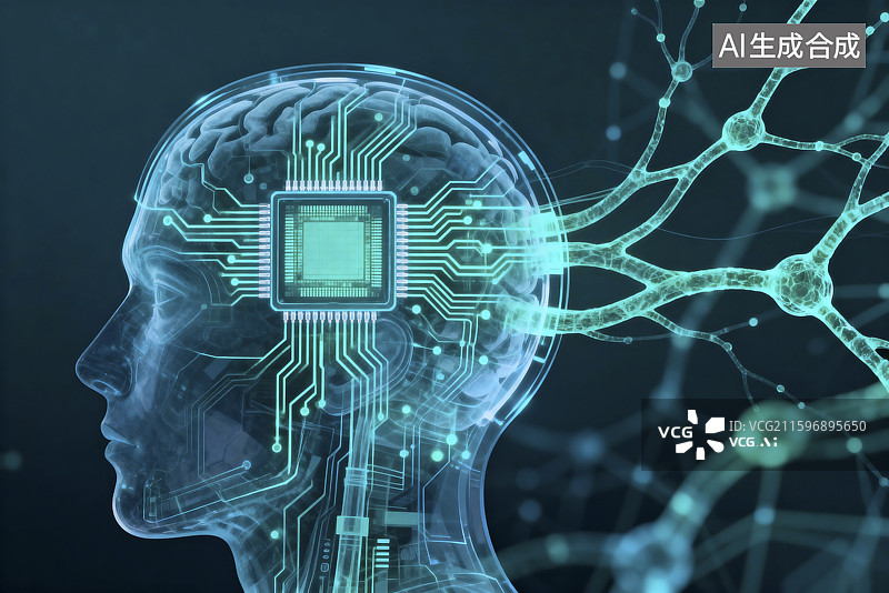 【AI数字艺术】人脑数字电路与神经连接图片素材
