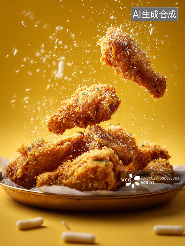 【AI数字艺术】金黄酥脆的炸鸡腿块芝士图片素材
