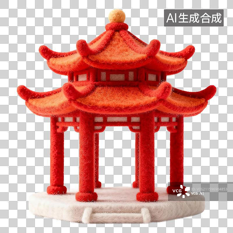 【AI数字艺术】毛毡风格卡通八角亭节日喜庆免抠元素图片素材