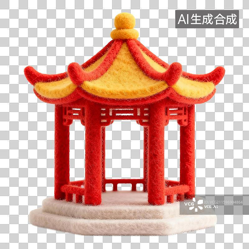 【AI数字艺术】毛毡风格卡通八角亭节日喜庆免抠元素图片素材