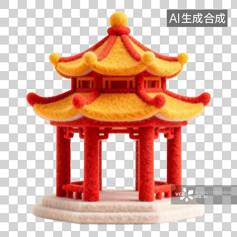 【AI数字艺术】毛毡风格卡通八角亭节日喜庆免抠元素图片素材
