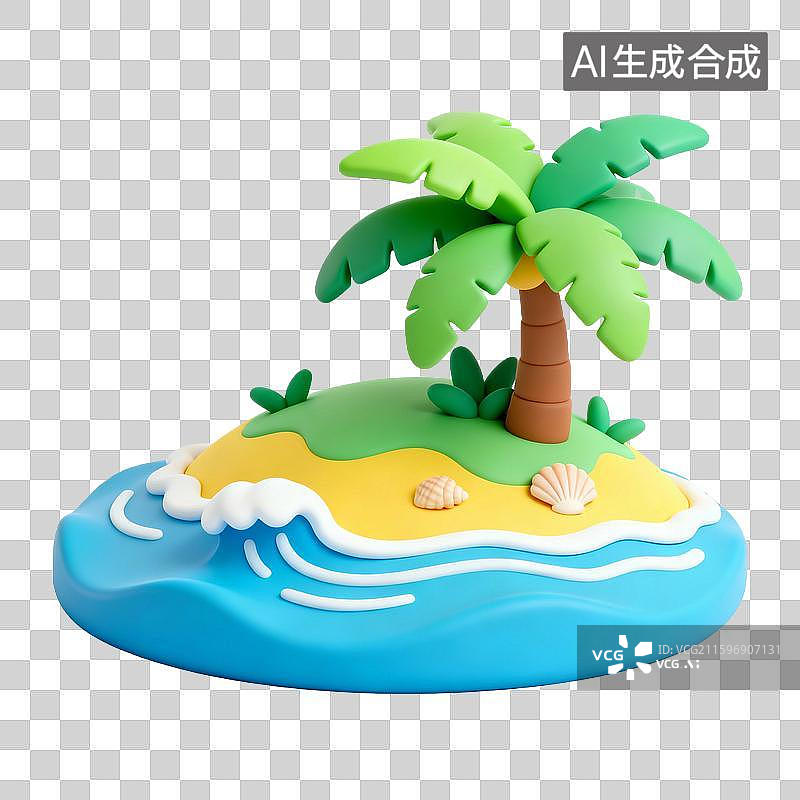 【AI数字艺术】3D可爱卡通热带风光椰树海洋贝壳素材图片素材