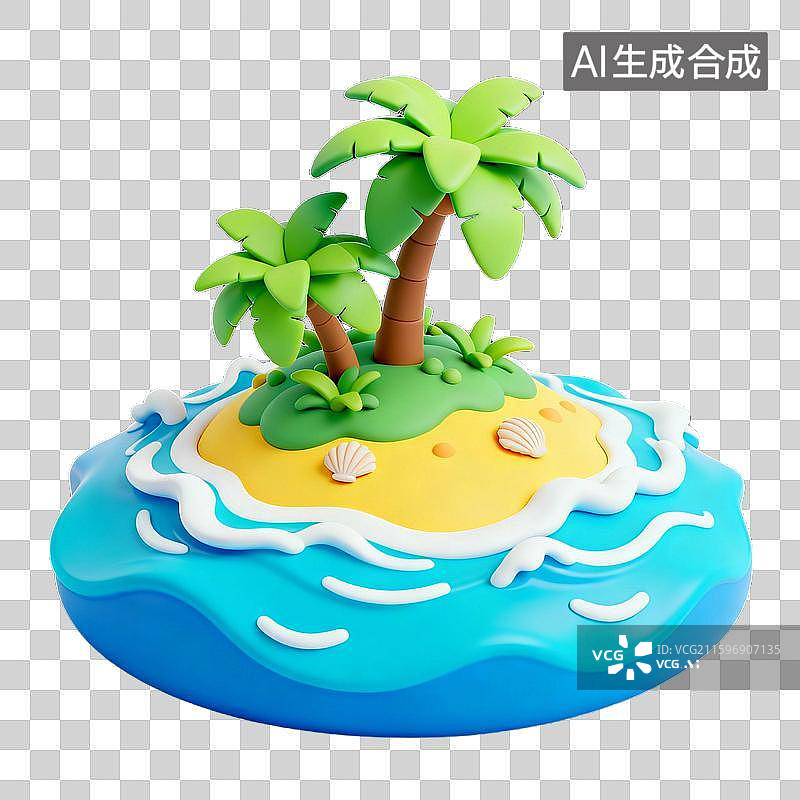 【AI数字艺术】3D可爱卡通热带风光椰树海洋贝壳素材图片素材