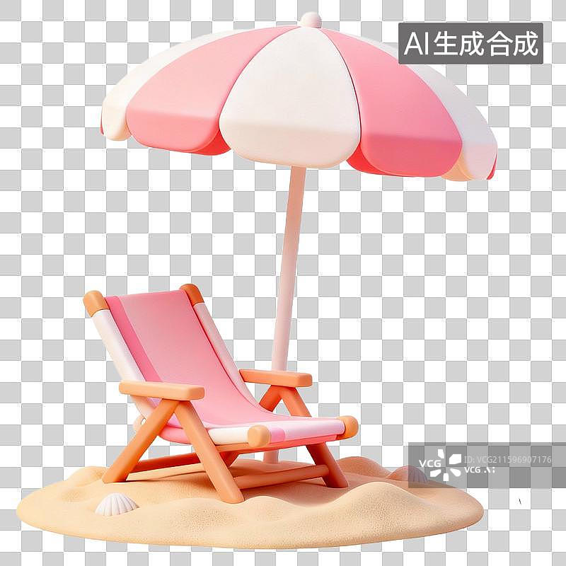 【AI数字艺术】3D可爱卡通热带风光海洋沙滩太阳伞图片素材