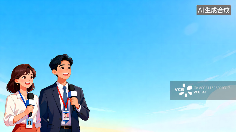 【AI数字艺术】中国记者节——记者现场采访报道3D卡通插画图片素材