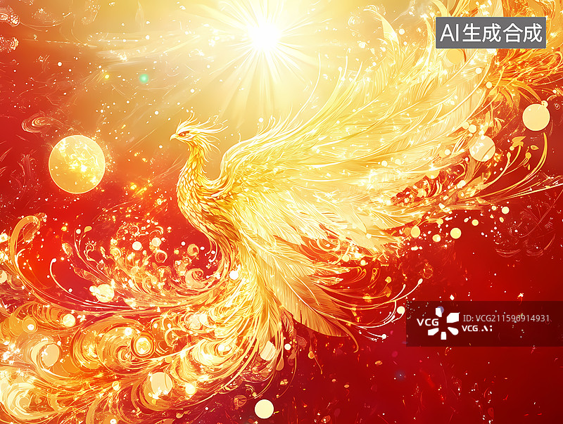 【AI数字艺术】金色凤凰涅槃重生图片素材
