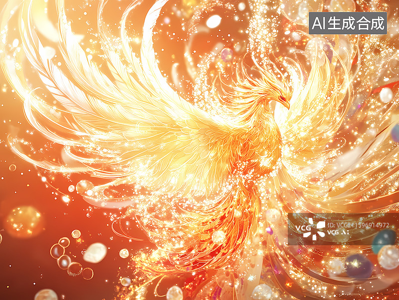 【AI数字艺术】金色凤凰涅槃重生图片素材