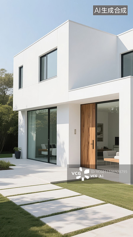 【AI数字艺术】现代白色住宅外观图片素材