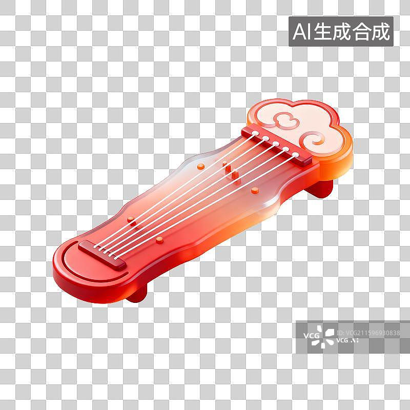 【AI数字艺术】3D国风元素图标——古琴图片素材
