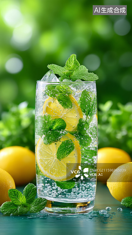 【AI数字艺术】清爽柠檬薄荷冰饮图片素材