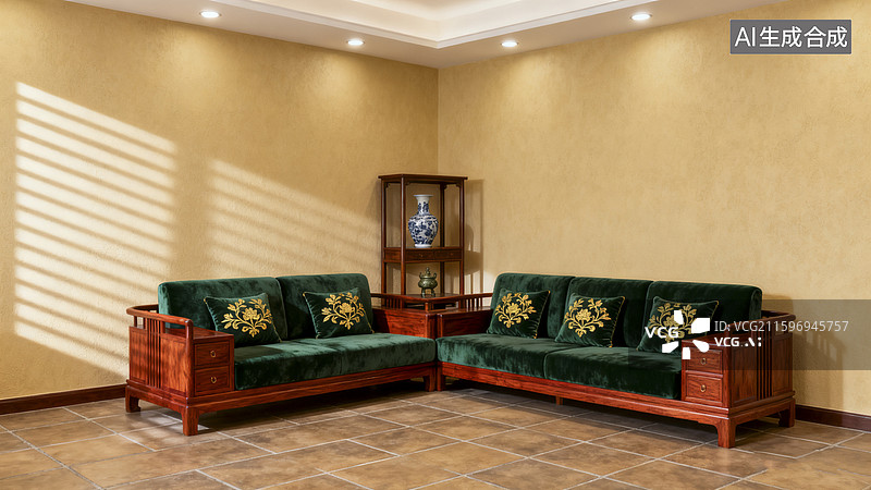 【AI数字艺术】极简中式沙发图片素材