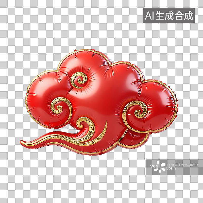 【AI数字艺术】3D三维膨胀气球风格国风祥云元素图片素材