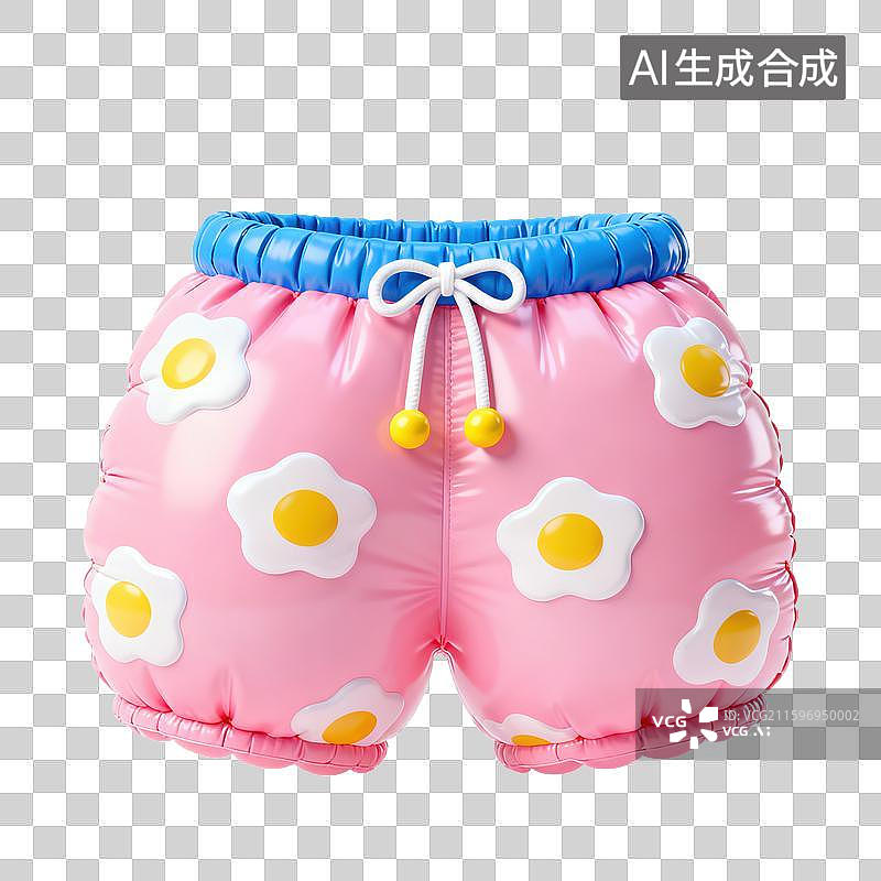 【AI数字艺术】3D三维膨胀气球风格夏季沙滩花短裤元素图片素材