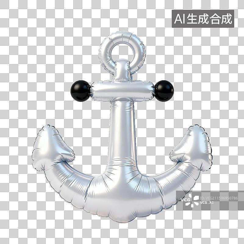 【AI数字艺术】3D三维膨胀气球风格航海船锚元素图片素材