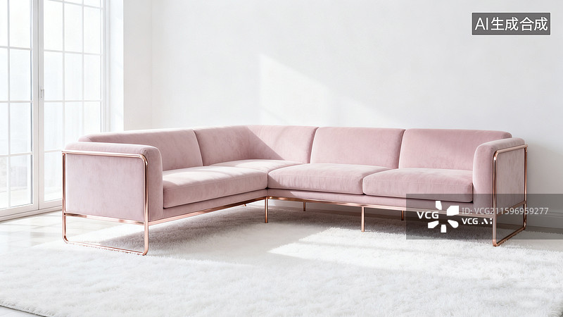 【AI数字艺术】空房间里的转角沙发图片素材