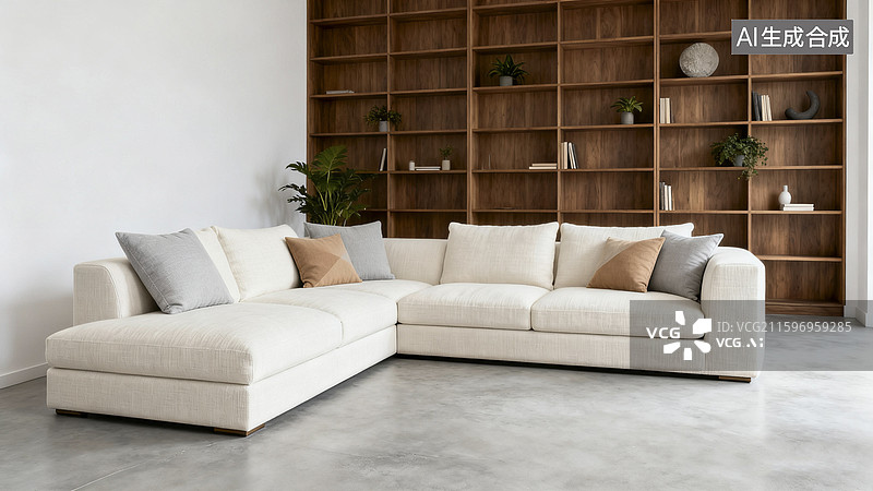 【AI数字艺术】空房间里的转角沙发图片素材