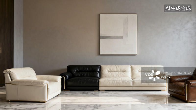 【AI数字艺术】空房间里的转角沙发图片素材